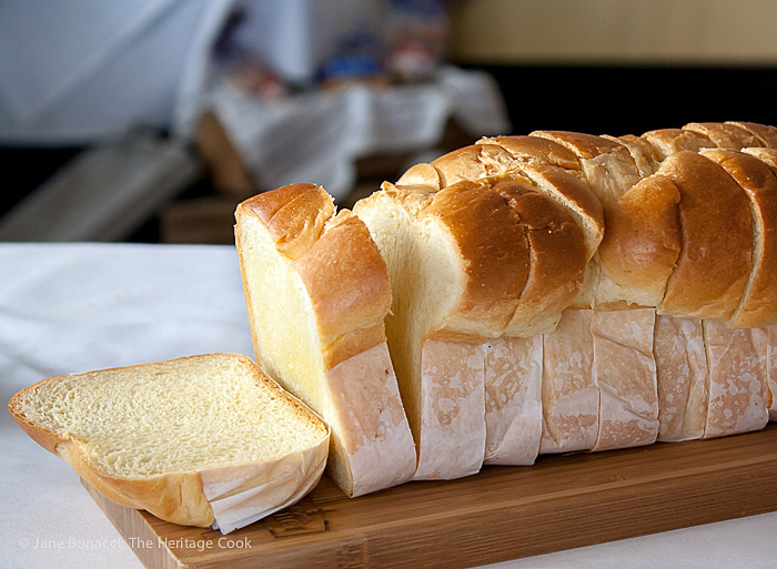 Beautiful fresh sliced brioche loaf; Chocolate Chip Brioche French Toast; 2015 Jane Bonacci, The Heritage Cook