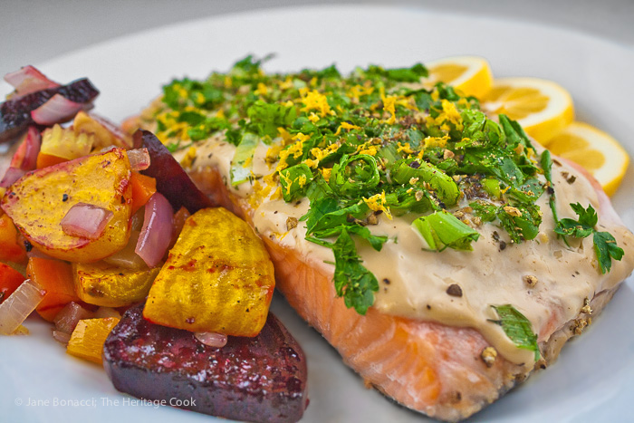 Grilled Basil-Green Onion Salmon (Gluten-Free); 2015 Jane Bonacci, The Heritage Cook