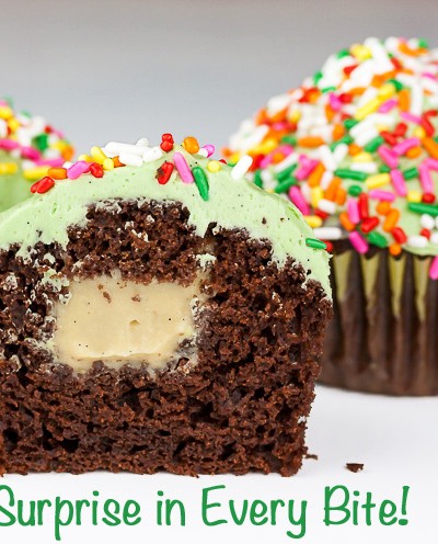 The surprise Irish cream filling; Irish Cream-Filled Chocolate Cupcakes for St. Patrick’s Day; 2015 Jane Bonacci, The Heritage Cook