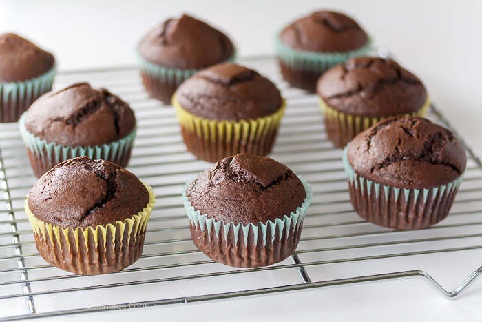 Hot from the oven - Irish Cream-Filled Chocolate Cupcakes for St. Patrick’s Day; 2015 Jane Bonacci, The Heritage Cook