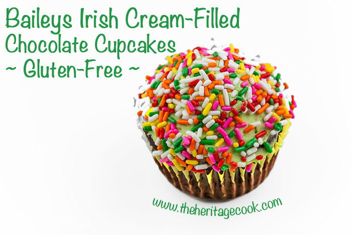 Irish Cream-Filled Chocolate Cupcakes for St. Patrick’s Day; 2015 Jane Bonacci, The Heritage Cook