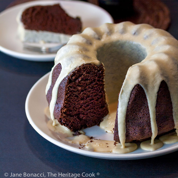 Leprechaun Root Beer Float Chocolate Bundt Cake; 2022 Jane Bonacci, The Heritage Cook