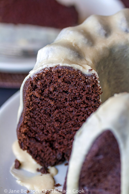 Leprechaun Root Beer Float Chocolate Bundt Cake; 2022 Jane Bonacci, The Heritage Cook
