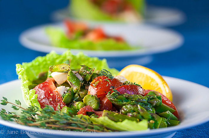 Asparagus, Tomato & Mozzarella Caprese Salad; © 2014 Jane Bonacci, The Heritage Cook 