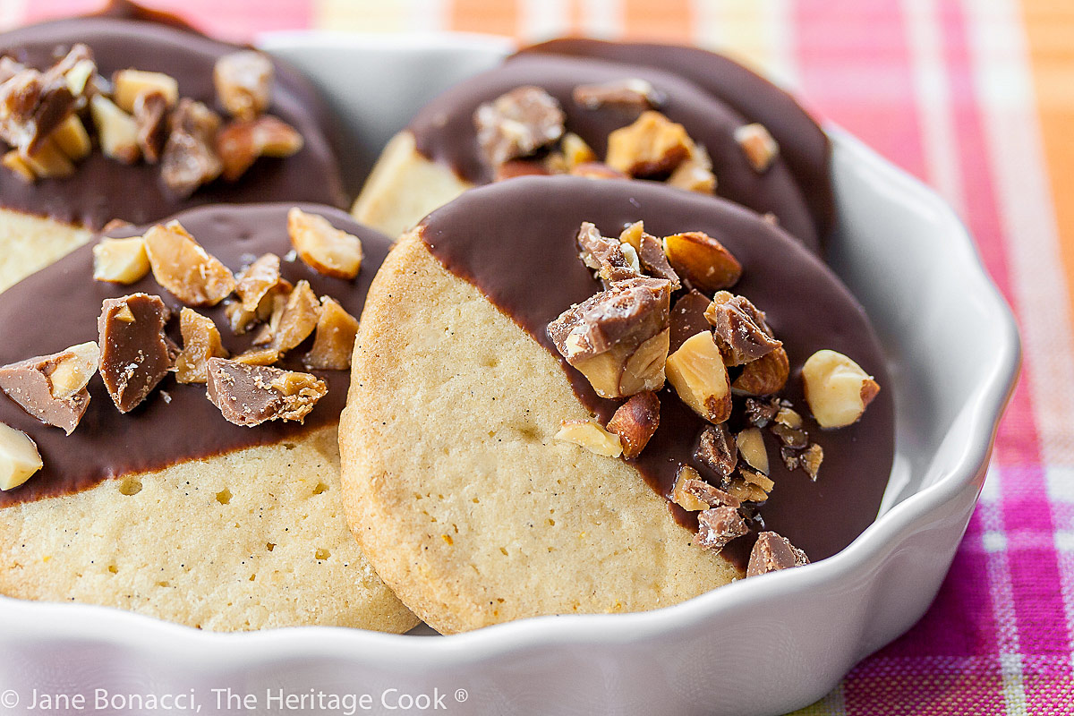 Toffee Topped Chocolate Dipped Butter Cookies (Gluten-Free); 2015 Jane Bonacci, The Heritage Cook