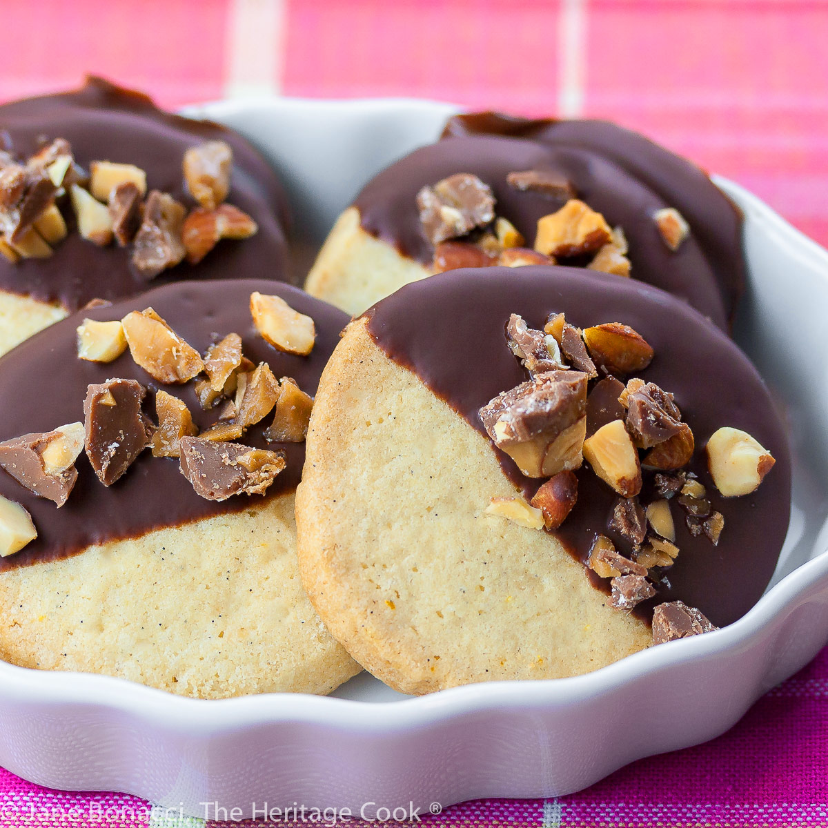Toffee Topped Chocolate Dipped Butter Cookies (Gluten-Free); 2015 Jane Bonacci, The Heritage Cook