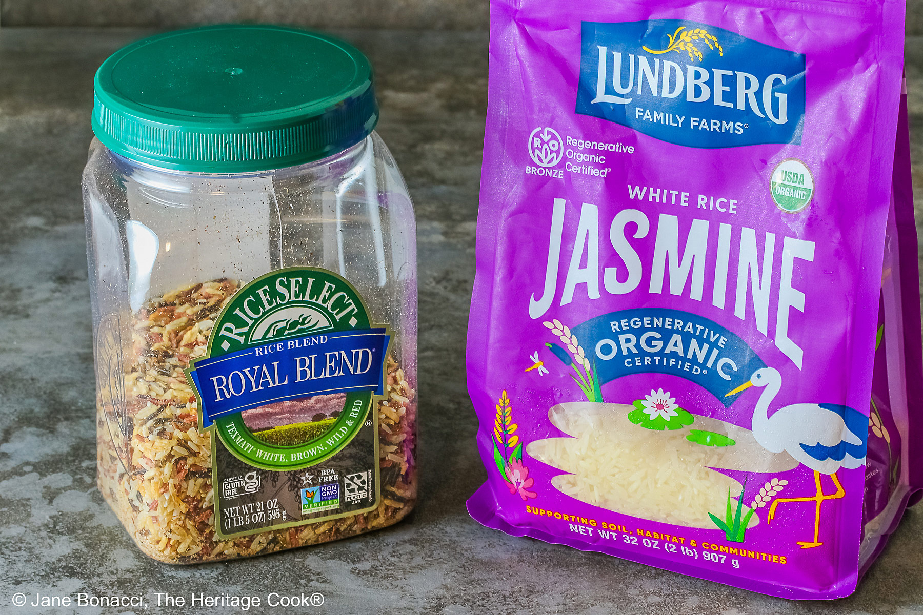Two types of rice to use in this recipe, a wild rice blend and long grain white jasmine rice. 
