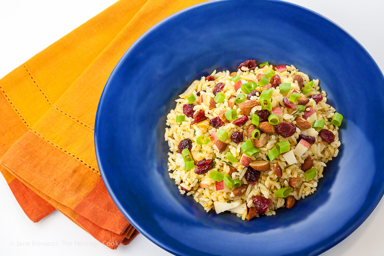 Basmati Rice Pilaf with Apples, Dried Cranberries, and Almonds for #ProgressiveEats; 2015 Jane Bonacci, The Heritage Cook