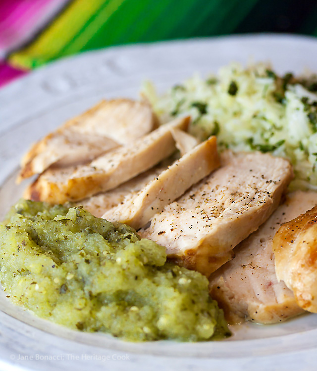 Grilled Chicken with Tomatillo Sauce; 2015 Jane Bonacci, The Heritage Cook