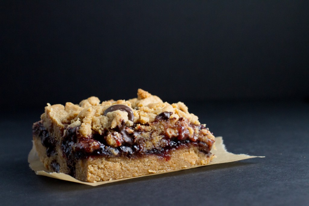 Chocolate Chip Peanut Butter Jam Bars from Poet in the Pantry