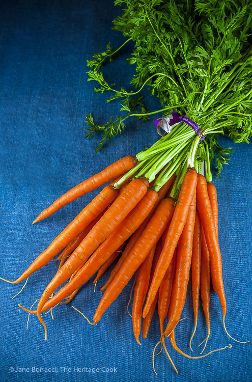 Bunch of baby carrots; Crunchy Gluten-Free Red & Green Slaw; 2015 Jane Bonacci, The Heritage Cook