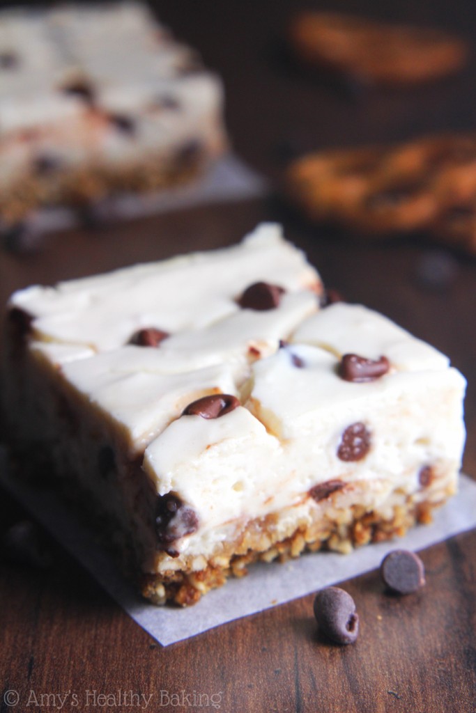 Chocolate Chip Pretzel Cheesecake Bars from Amy's Healthy Baking