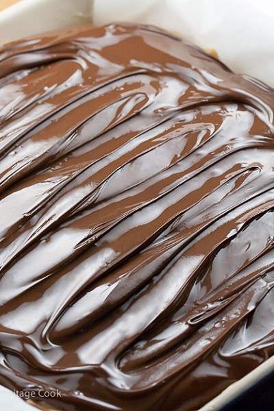 mmmmm Chocolate! Chocolate Chip Snickers Fudge; 2015 Jane Bonacci, The Heritage Cook