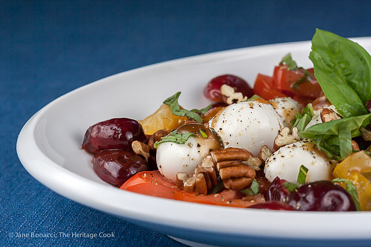 Celebrate the 4th of July with this Tangy Caprese Salad with Pickled Cherries (Gluten-Free); 2015 Jane Bonacci, The Heritage Cook 