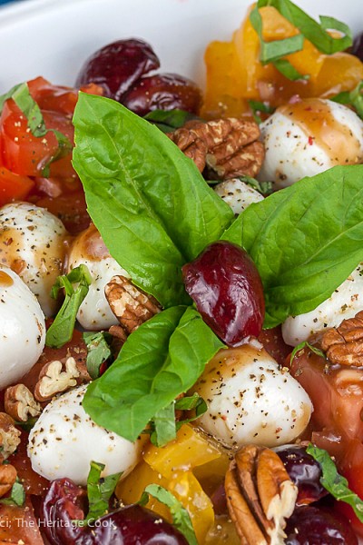 Celebrate the 4th of July with this Tangy Caprese Salad with Pickled Cherries (Gluten-Free); 2015 Jane Bonacci, The Heritage Cook