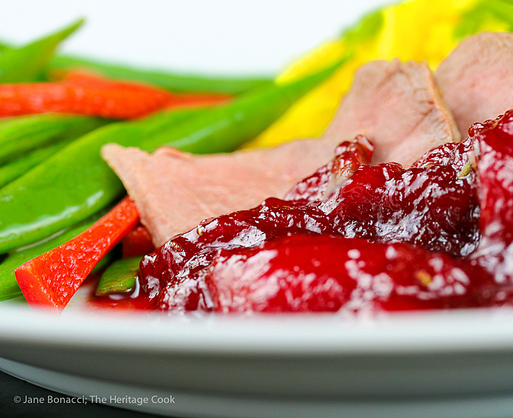 Amazingly delicious plum sauce beautifully complements the duck; Pan Seared Duck Breasts with Fresh Plum Sauce; © 2015 Jane Bonacci, The Heritage Cook