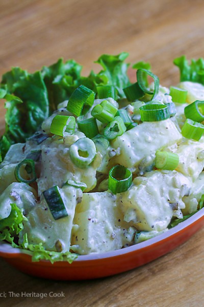 Bringing back sweet memories of childhood picnics and family barbecues with this Best Homemade Potato Salad (Gluten-Free); 2015 Jane Bonacci, The Heritage Cook