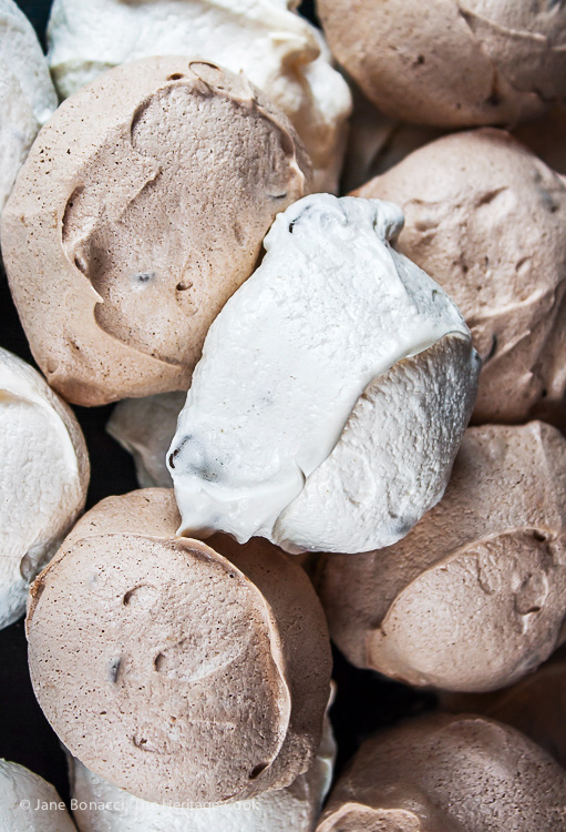 Piles of meringues; Chocolate and Vanilla Meringues with a Surprise Inside; 2015 Jane Bonacci, The Heritage Cook