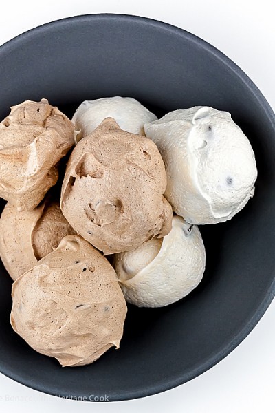 Chocolate and Vanilla Meringues with a Surprise Inside; 2015 Jane Bonacci, The Heritage Cook