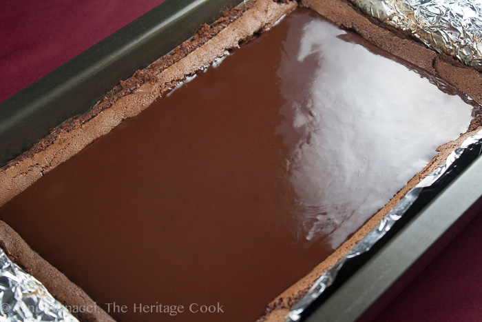 Gorgeous chocolate ganache; Raspberry Chocolate Brownies; 2015 Jane Bonacci, The Heritage Cook