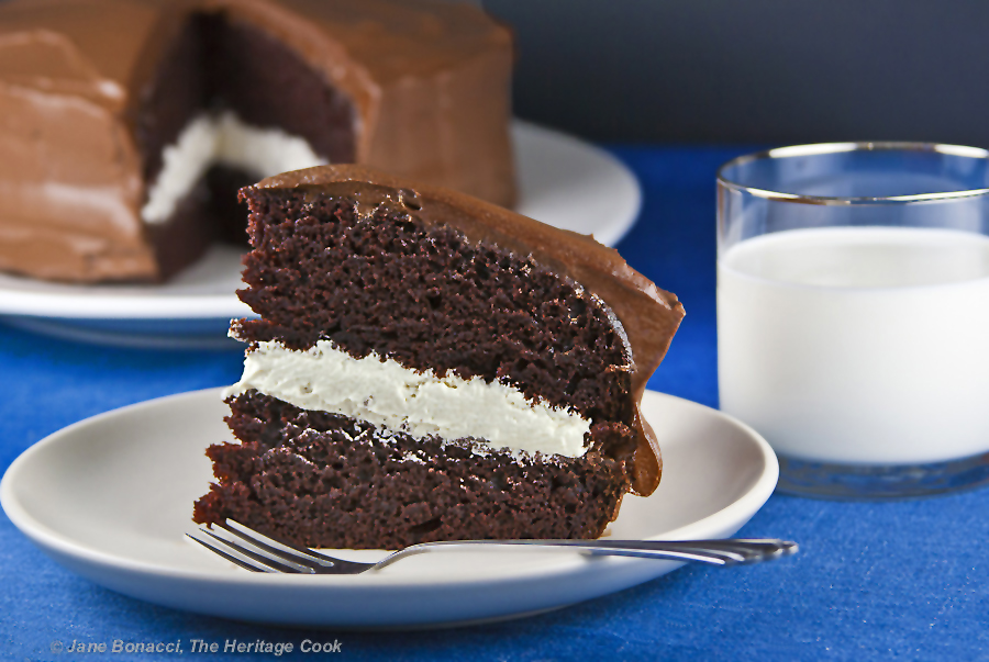 Chocolate Layer Cake with Vanilla Filling (Gluten-Free option); 2015 Jane Bonacci, The Heritage Cook. 