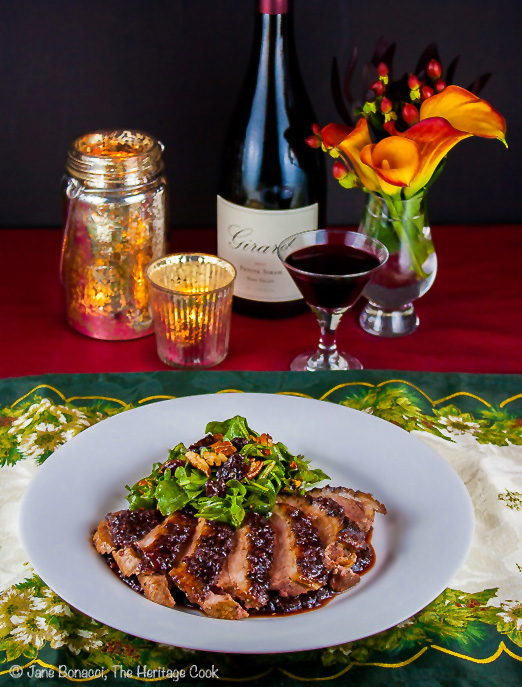 Cherry Glazed Duck Breasts and Arugula Salad with Cherry Vinaigrette; © 2013 Jane Bonacci, The Heritage Cook