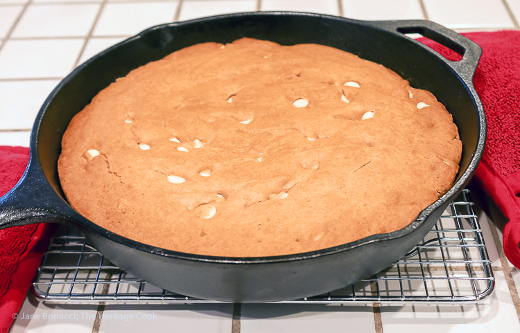 Hot from the oven - Chocolate Walnut Olive Oil Skillet Cookie Gluten Free Paleo SRC; © 2016 Jane Bonacci, The Heritage Cook