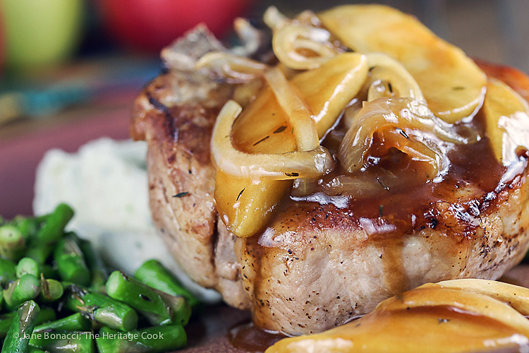 Old-Fashioned Smothered Pork Chops with an Apple-Onion Pan Sauce (Gluten-Free); 2016 Jane Bonacci, The Heritage Cook