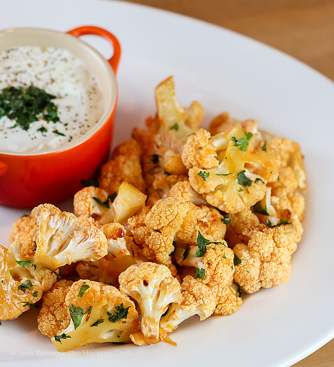 Sweet and Spicy Buffalo Cauliflower Florets; © 2016 Jane Bonacci, The Heritage Cook