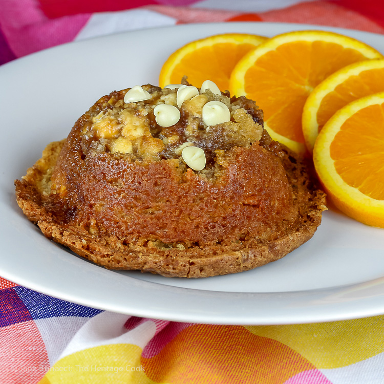 The perfect way to start your day; White Chocolate Coffee Cake Sticky Muffins; © 2016 Jane Bonacci, The Heritage Cook