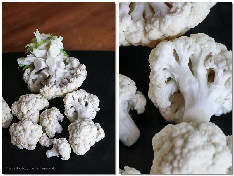 How to trim cauliflower into florets; Sweet and Spicy Buffalo Cauliflower Florets; © 2016 Jane Bonacci, The Heritage Cook