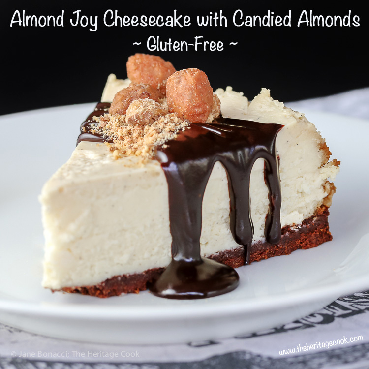 Almond Joy Cheesecake with Candied Almonds, Gluten-Free; © 2016 Jane Bonacci, The Heritage Cook