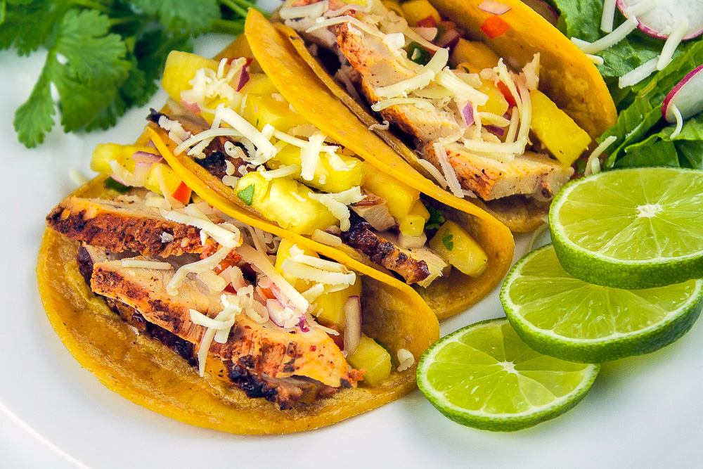 Fresh lime with wonderful Chicken Tacos al Pastor with Pineapple Salsa; © 2014 Jane Bonacci, The Heritage Cook