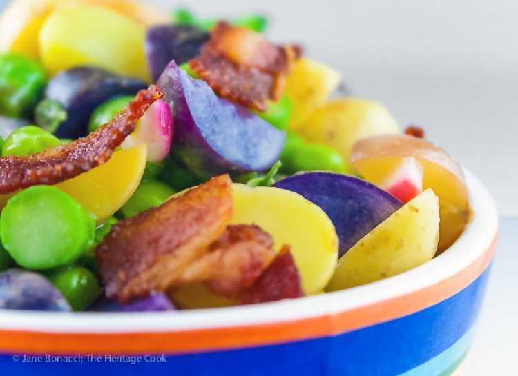 Potato, Spring Vegetable, and Bacon Salad with Lemon Vinaigrette; © 2019 Jane Bonacci, The Heritage Cook