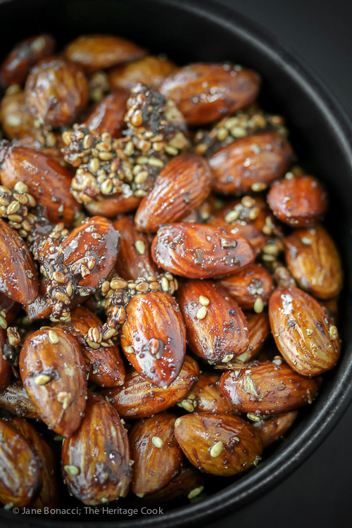 Hot from the oven; Gluten Free Roasted Almonds with Chocolate Dukkah seasoning; 2016 Jane Bonacci, The Heritage Cook