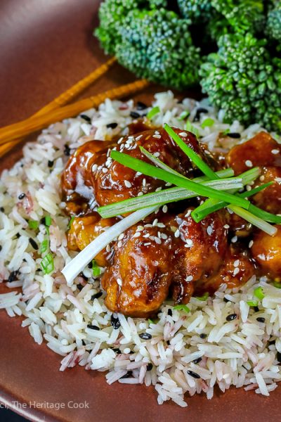 General Tso Chicken from Phoenix Claws and Jade Trees by Kian Lam Kho and courtesy of Anolon; 2016 Jane Bonacci, The Heritage Cook