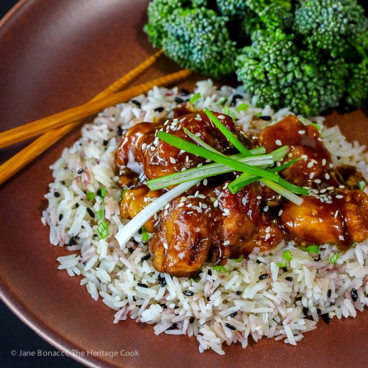 General Tso Chicken from Phoenix Claws and Jade Trees by Kian Lam Kho and courtesy of Anolon; 2016 Jane Bonacci, The Heritage Cook