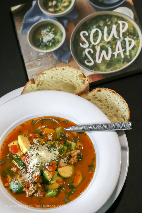 Italian Sausage Zucchini Soup for #SoupSwapParty; © 2016 Jane Bonacci, The Heritage Cook. All rights reserved. 