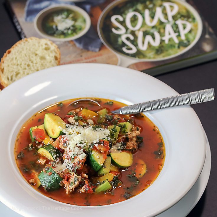 Italian Sausage Zucchini Soup for #SoupSwapParty; © 2016 Jane Bonacci, The Heritage Cook. All rights reserved.