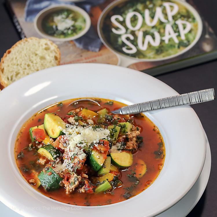 Italian Sausage Zucchini Soup for #SoupSwapParty; © 2016 Jane Bonacci, The Heritage Cook. All rights reserved. 