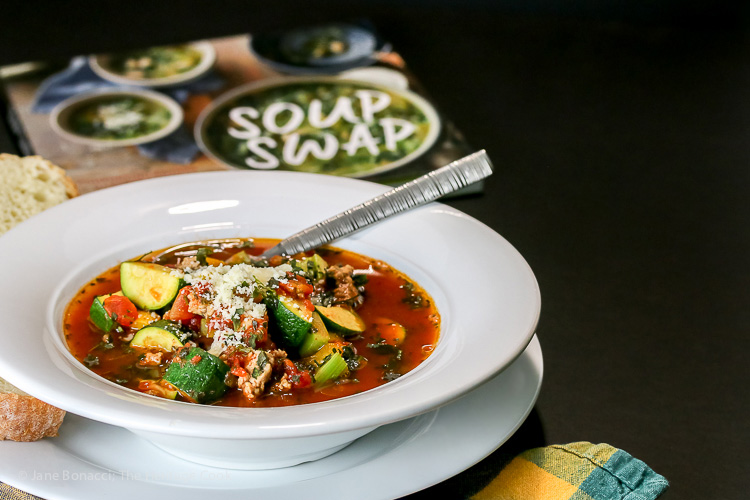 Italian Sausage and Zucchini Soup for #SoupSwapParty; © 2020 Jane Bonacci, The Heritage Cook. All rights reserved. 