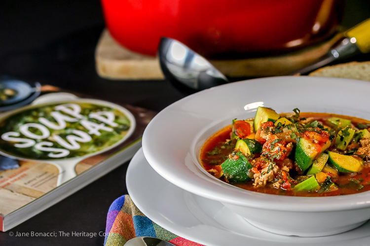 Italian Sausage Zucchini Soup for #SoupSwapParty; © 2016 Jane Bonacci, The Heritage Cook. All rights reserved. 