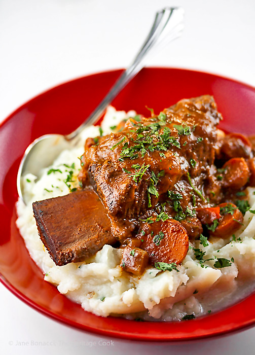 Luscious Braised Short Ribs with Red Wine & Garlic Mashed Potatoes; 2016 Jane Bonacci, The Heritage Cook