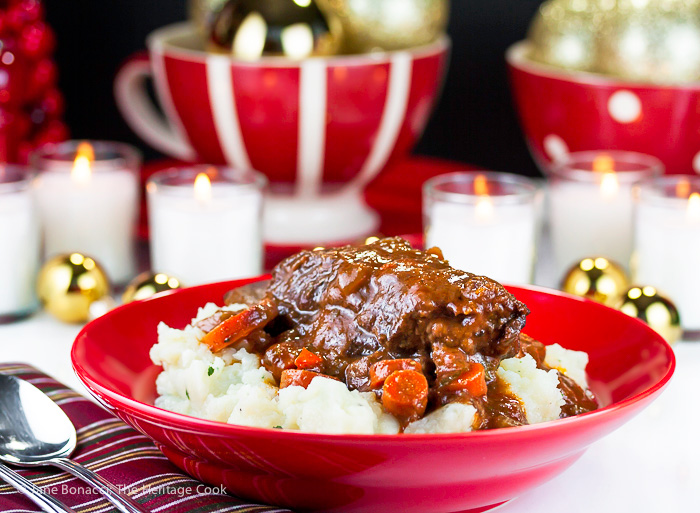 Luscious Braised Short Ribs with Red Wine & Garlic Mashed Potatoes; 2016 Jane Bonacci, The Heritage Cook