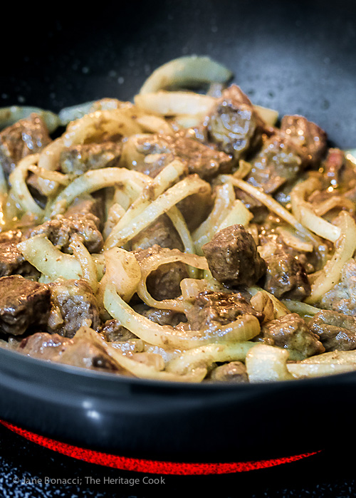 Use a deep skillet like Anolon Stir Fry Pan for one dish meal; Easy Homemade Gluten Free Beef Stroganoff © 2017 Jane Bonacci, The Heritage Cook