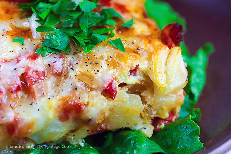 Easy Cheesy Potatoes O'Brien and Bacon Casserole © 2017 Jane Bonacci, The Heritage Cook