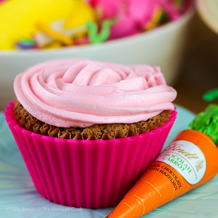 Easter Carrot Cake Cupcakes with White Chocolate Buttercream Frosting (Gluten-Free) © 2017 Jane Bonacci, The Heritage Cook