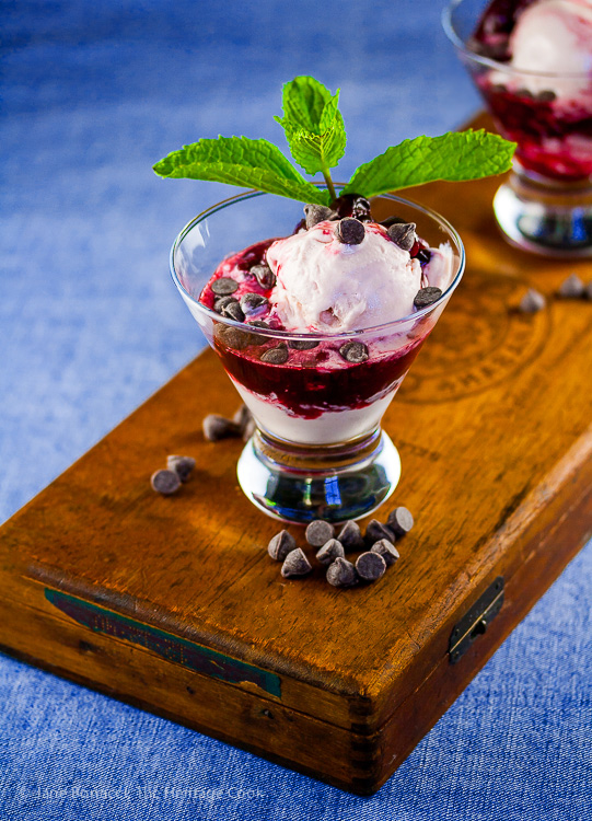 Fresh Cherry and Chocolate Chip Sundaes © 2017 Jane Bonacci, The Heritage Cook