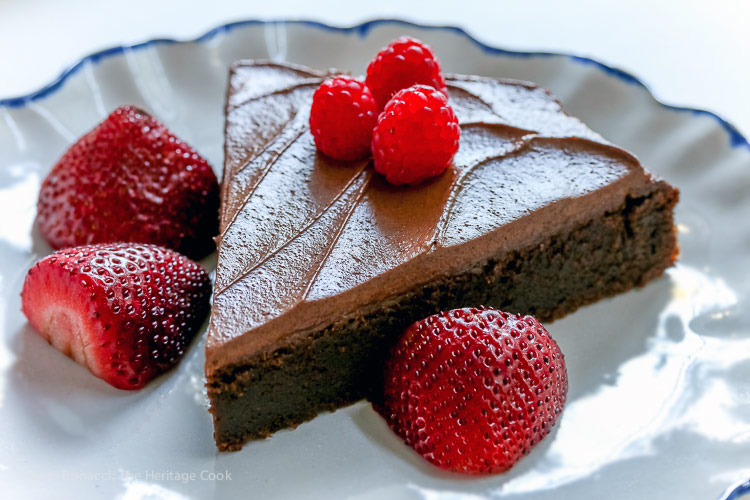 Dark Chocolate Bourbon Cake with Whipped Ganache Frosting (Gluten-Free) © 2017 Jane Bonacci, The Heritage Cook 