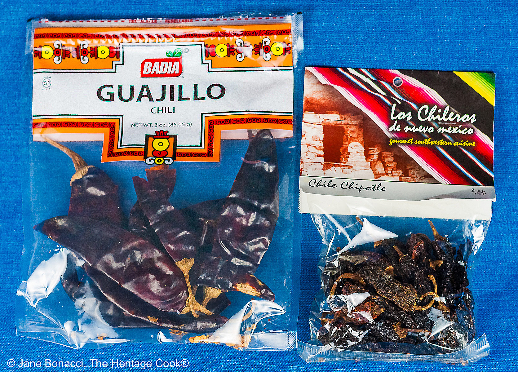Packages of suggested dried chiles to use